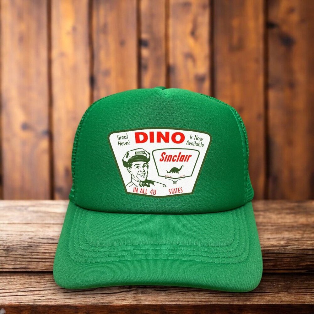 Sinclair Dino Oil And Gas Company Unisex Trucker Hat Green Snapback 1960s Logo